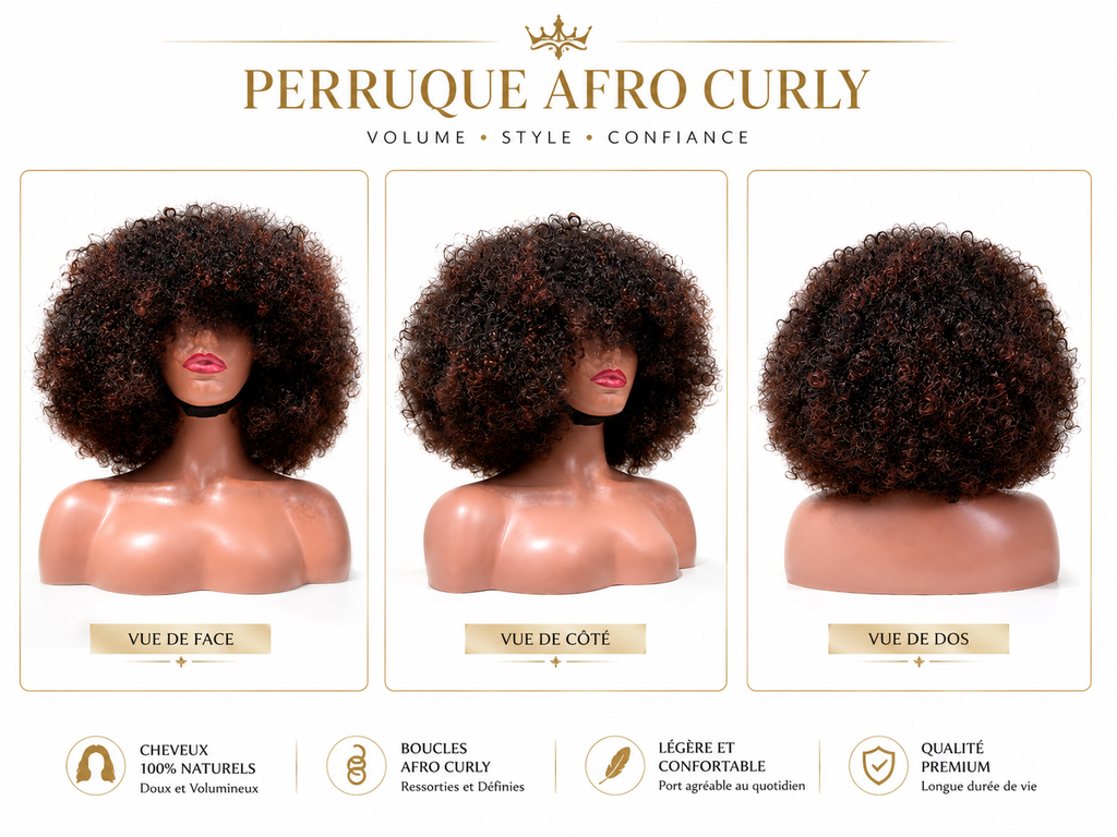 Perruque Afro Curly Premium – Cheveux Brésiliens 100 % Naturels | Qualité Luxe