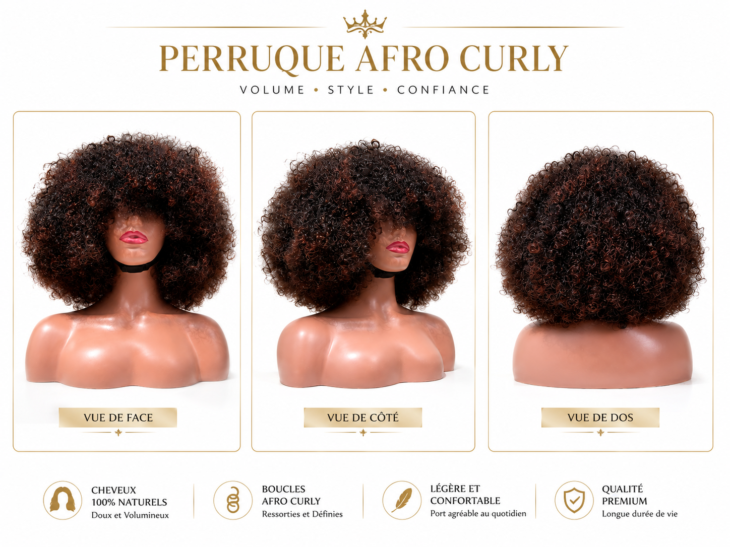 Perruque Afro Curly Premium – Cheveux Brésiliens 100 % Naturels | Qualité Luxe